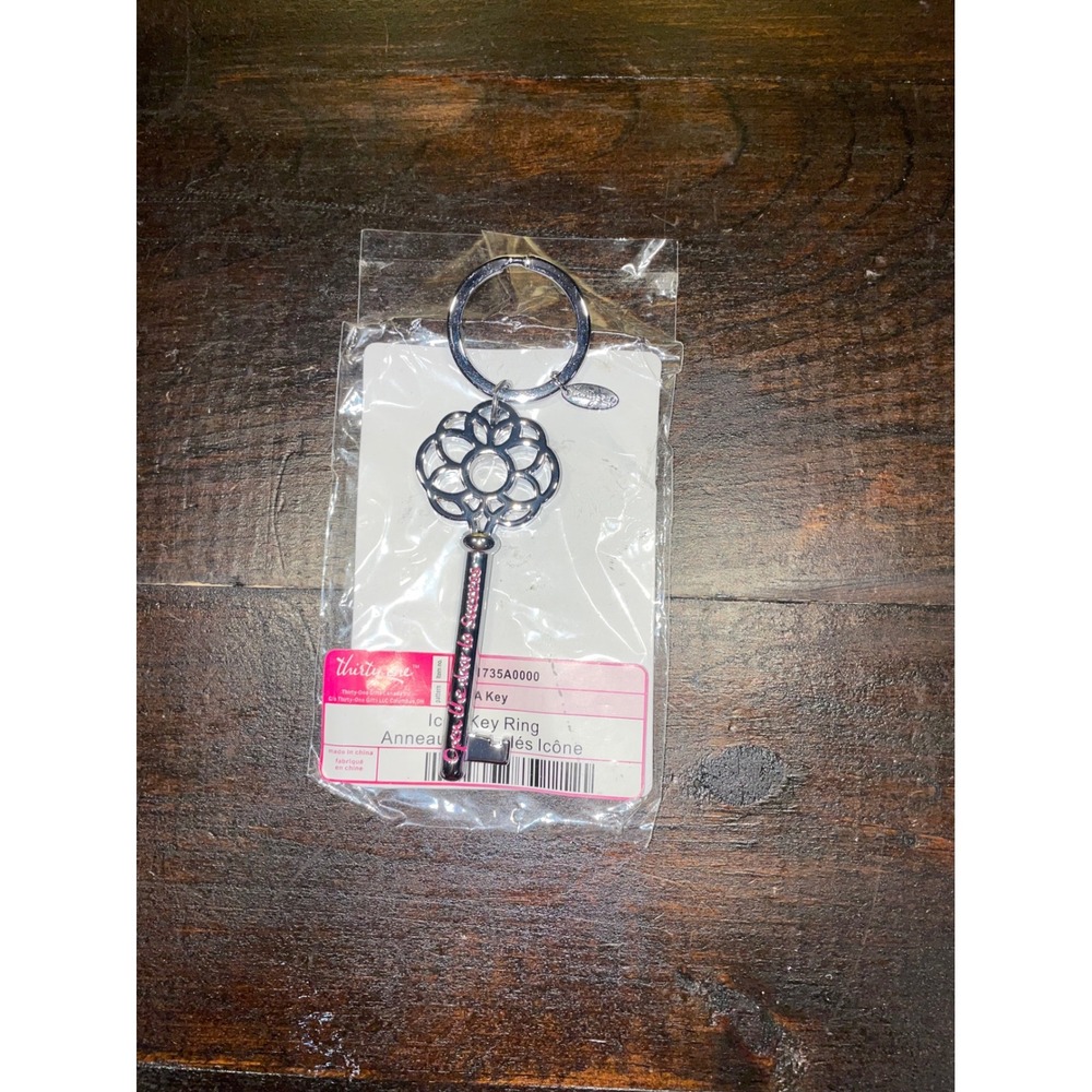Thirty-One Icon Key Ring Silver Metal Charm‎ Bag Purse Open The Door To Success